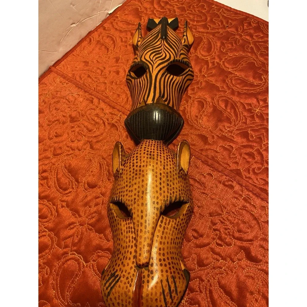 Wooden Hand Carved African Tribal Masks.‎ Zebra And Leopard 19